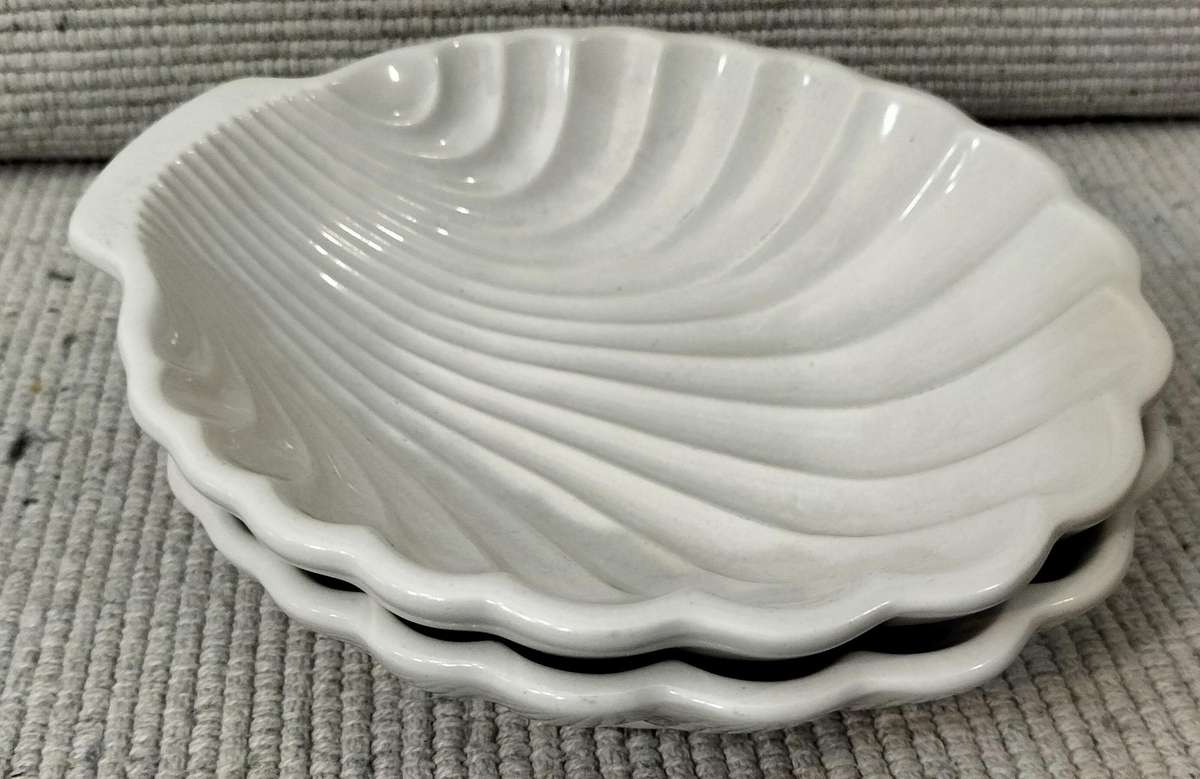 A Magnificent Pair of Glazed Oven Proof Shell Serving Dishes