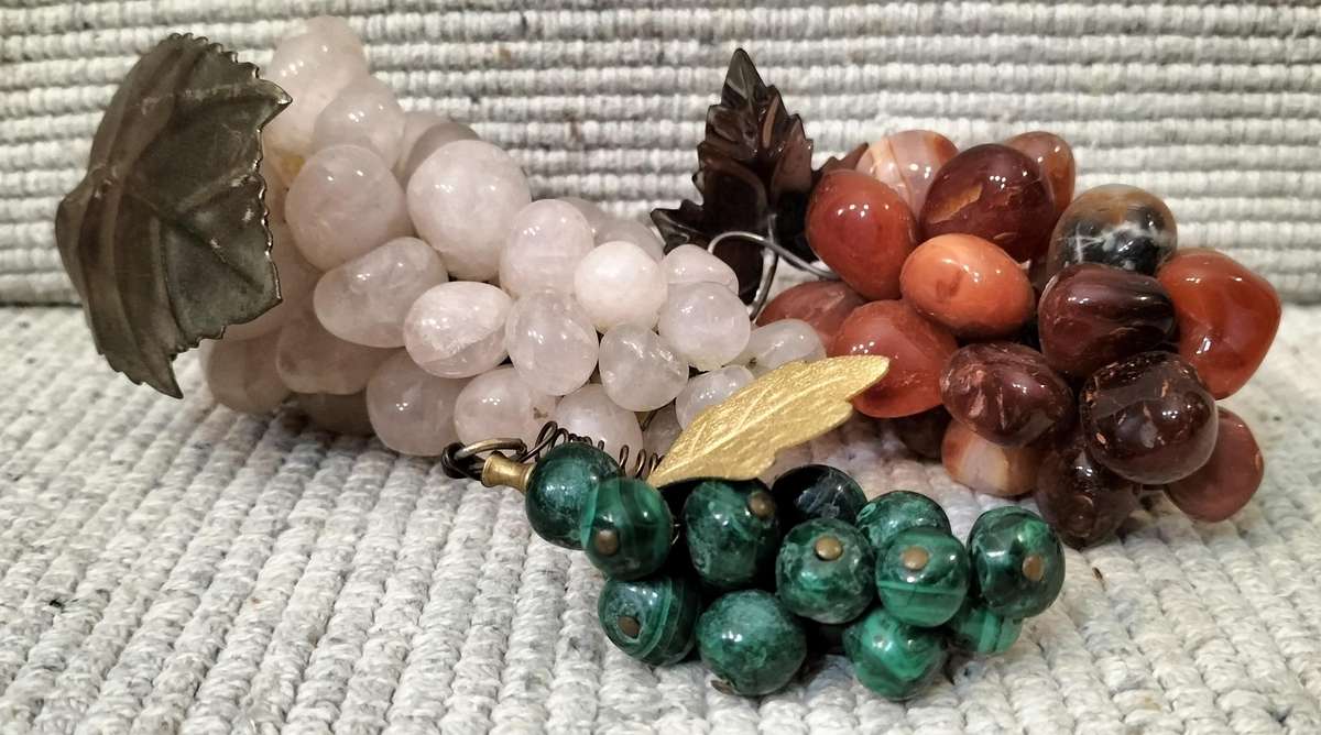 Magnificent Set of 3 Vintage Semi Precious Stone Grapes
