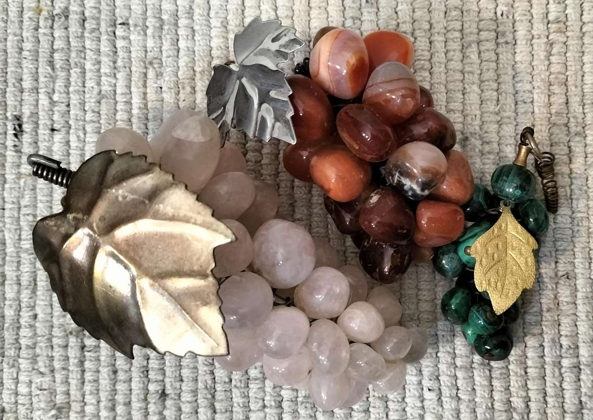 Magnificent Set of 3 Vintage Semi Precious Stone Grapes