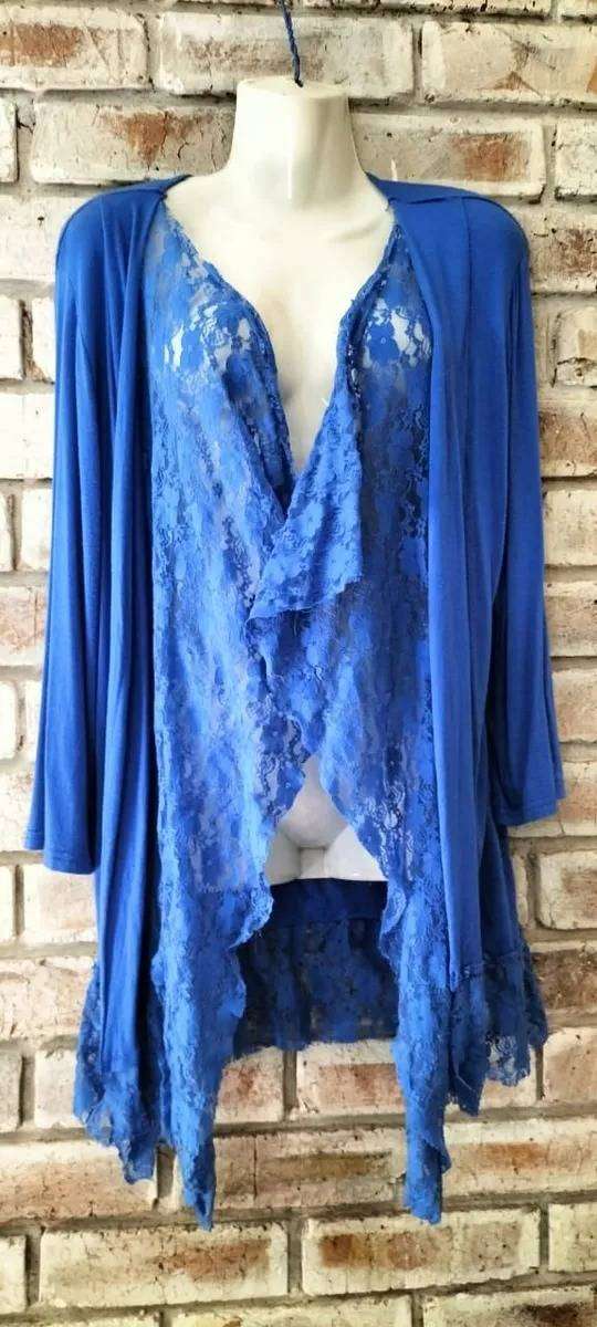 Bozz Lace Open Cardigan/Jacket. Blue. Size XXL.
