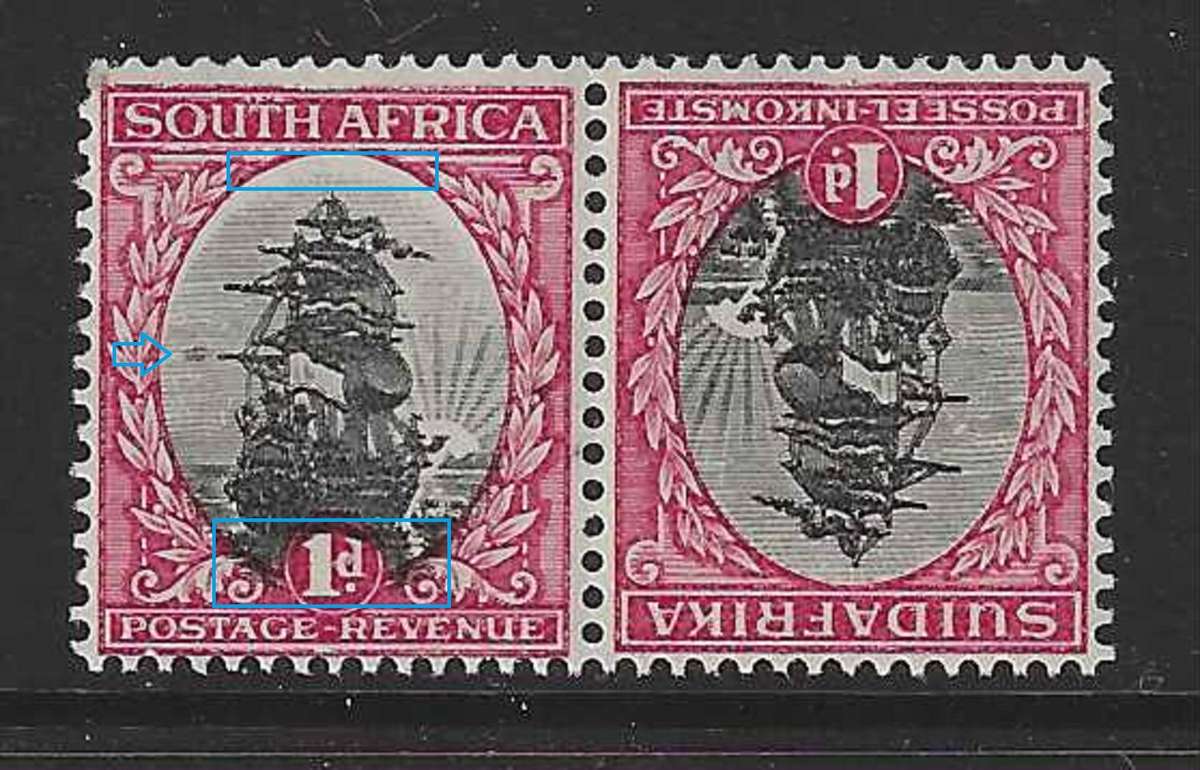 Union 1930`s Tete-Beche Roto Pair with Varieties MNH. SACC 43f.