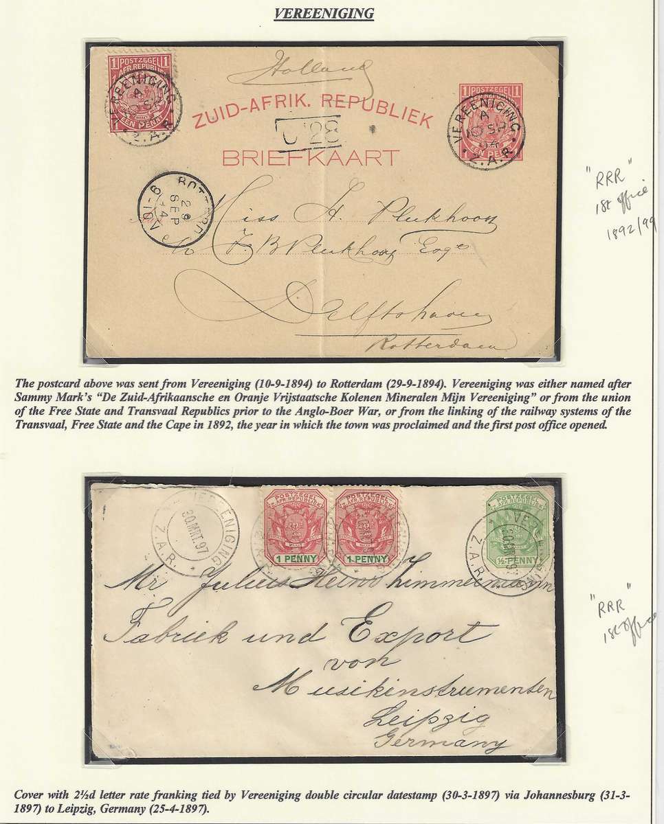 Transvaal: 2 extremely scarce VEREENIGING covers - different cds. See below.
