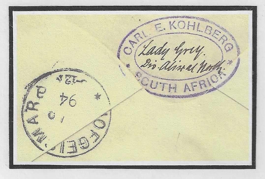 Cape 1894 PROVING "LADY GREY, DIV. ALIWAL NORTH" cds. / BONC 696.