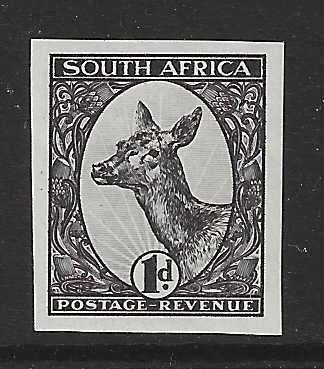 Union: 1929 Imperforate Booysen essay in scarce black. Superb MNH.  See below.