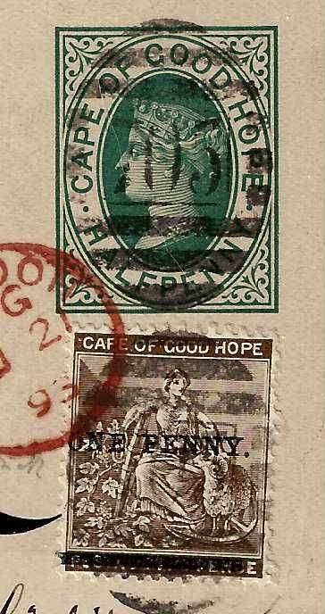 Cape 1893 EARLIEST ELIM BONC 705 with NAPIER CDS to Germany.