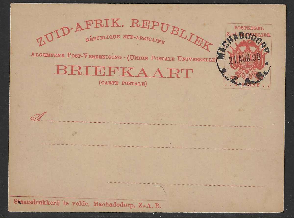 Transvaal 1900 Machadodorp Briefkaarte pair with pre-stamped example. See below.