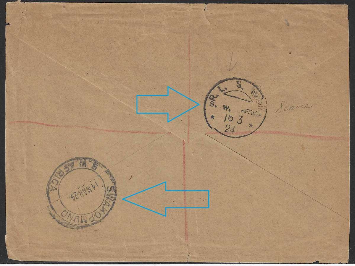 1924 Scarce SWAKOPMUND regd. cover.
