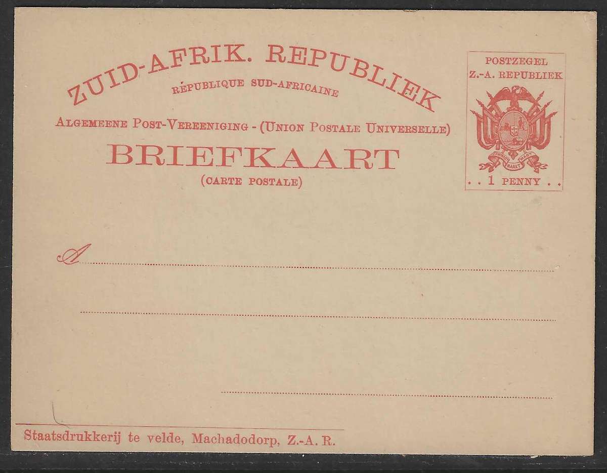Transvaal 1900 Machadodorp Briefkaarte pair with pre-stamped example. See below.
