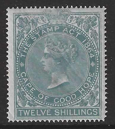 Cape 1878 Scarce 12/- blue-green Barefoot 101 superb mint. See below.