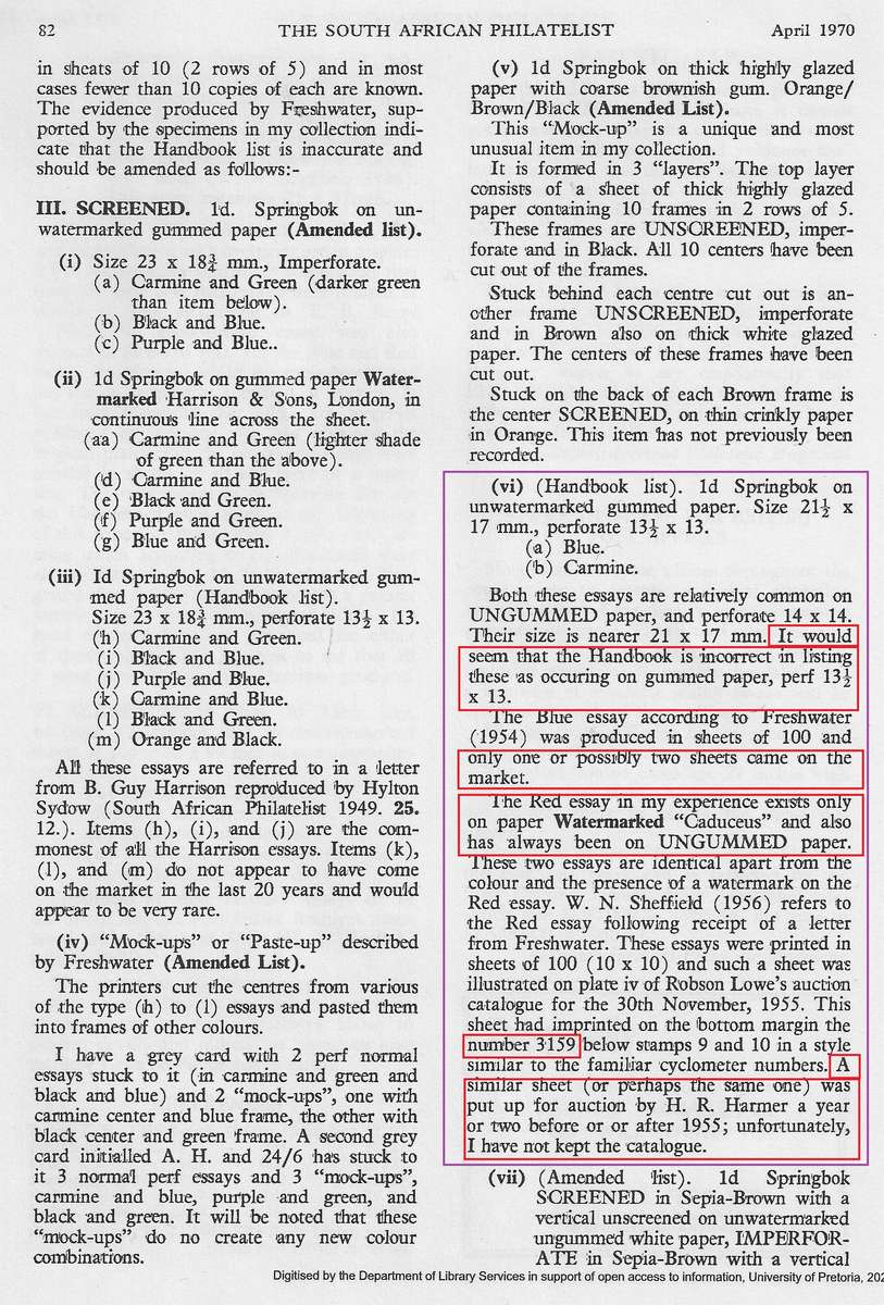 Union 1923 Harrison Essay Rarity: Sheet no. corner of 17 with Caduceus watermark. See below.