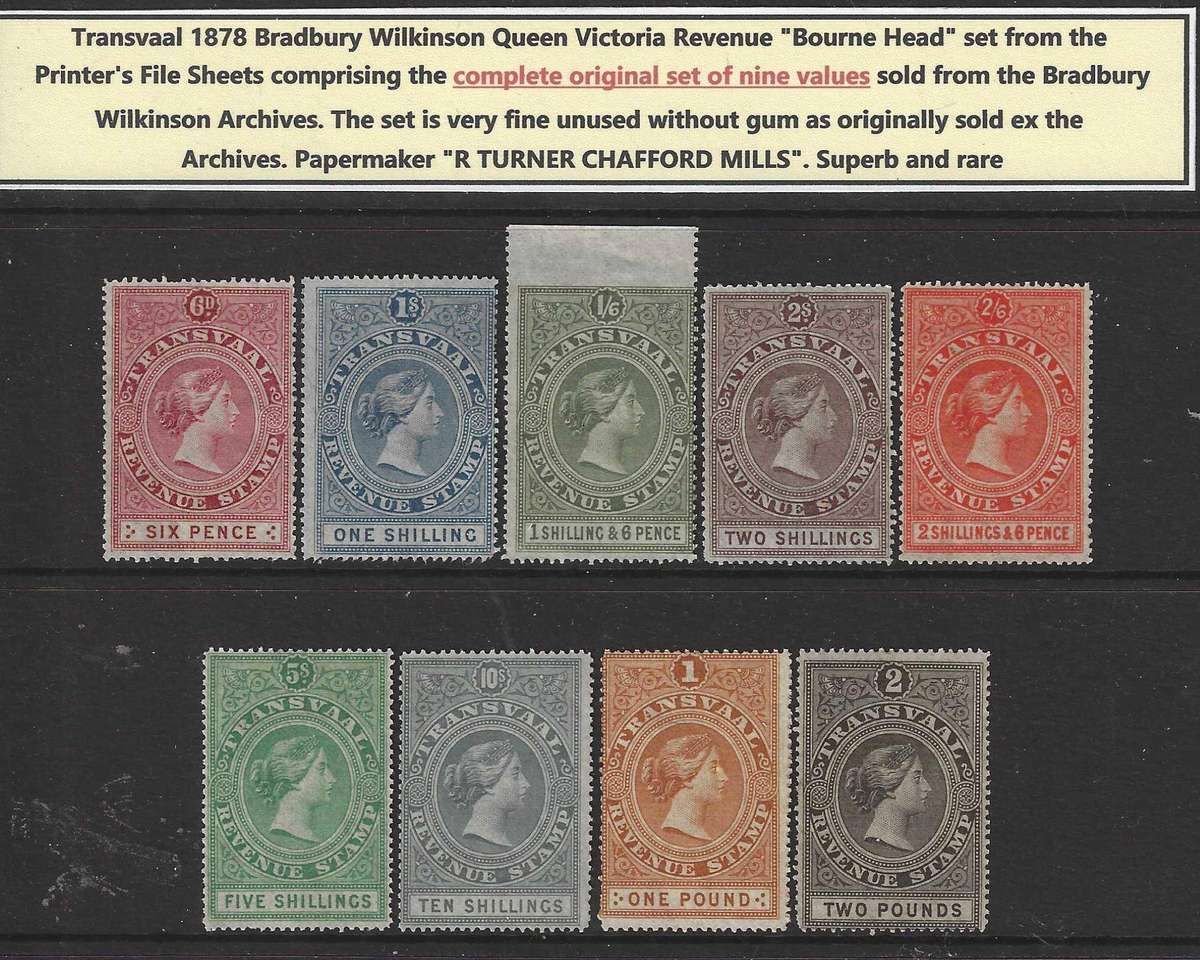Transvaal 1878 Bradbury Wilkinson set "Bourne Head"