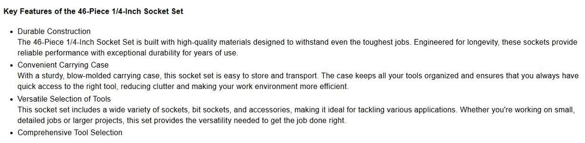 Tools Set 46pcs 1/4-Inch Socket Set Car Vehicle Repair Set