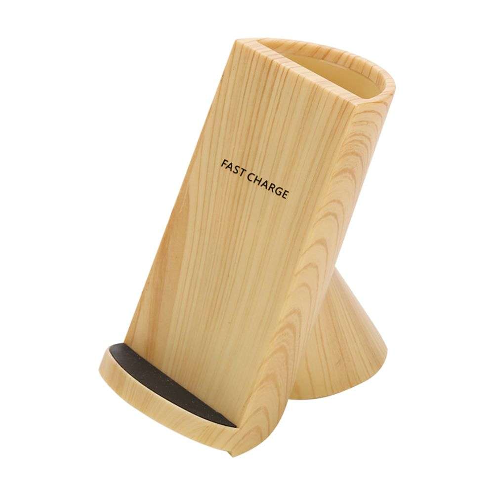 2 in 1 Wooden Wireless Charger Stand With Pen Container