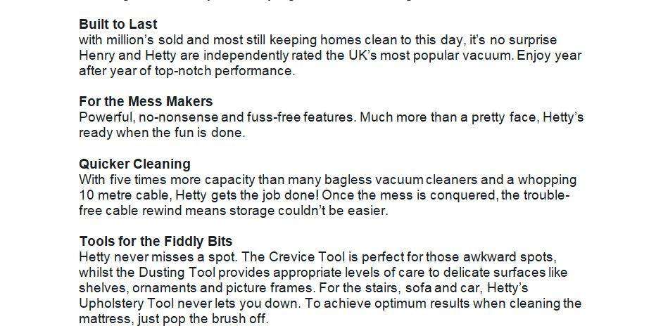 Hetty 160 Powerful Vacuum Cleaner - Made in the UK
