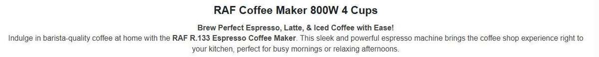 RAF 800W Italian 3.5-bar Coffee Maker with Milk Steamer