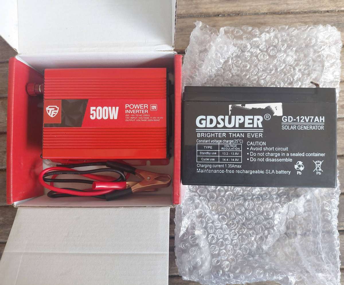 COMBO DEAL: 500W 12V Power Inverter + 12V 7AH Solar Battery-Acid