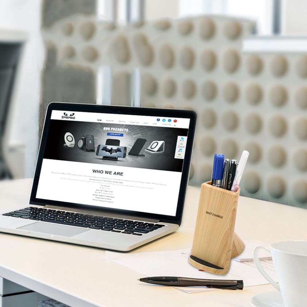 2 in 1 Wooden Wireless Charger Stand With Pen Container