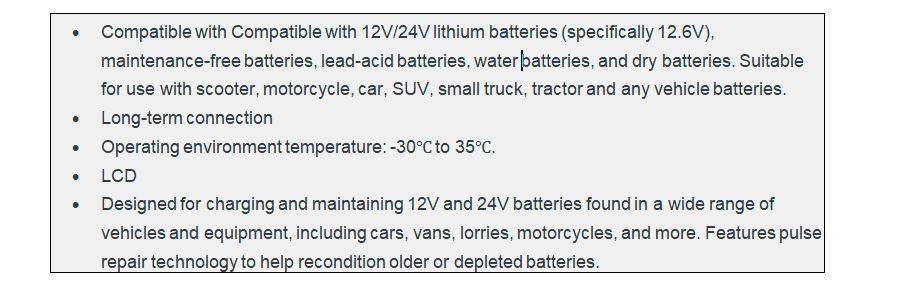 Intelligent 12V/24V Car Van Lorry Battery Charger with Pulse Repair & LCD