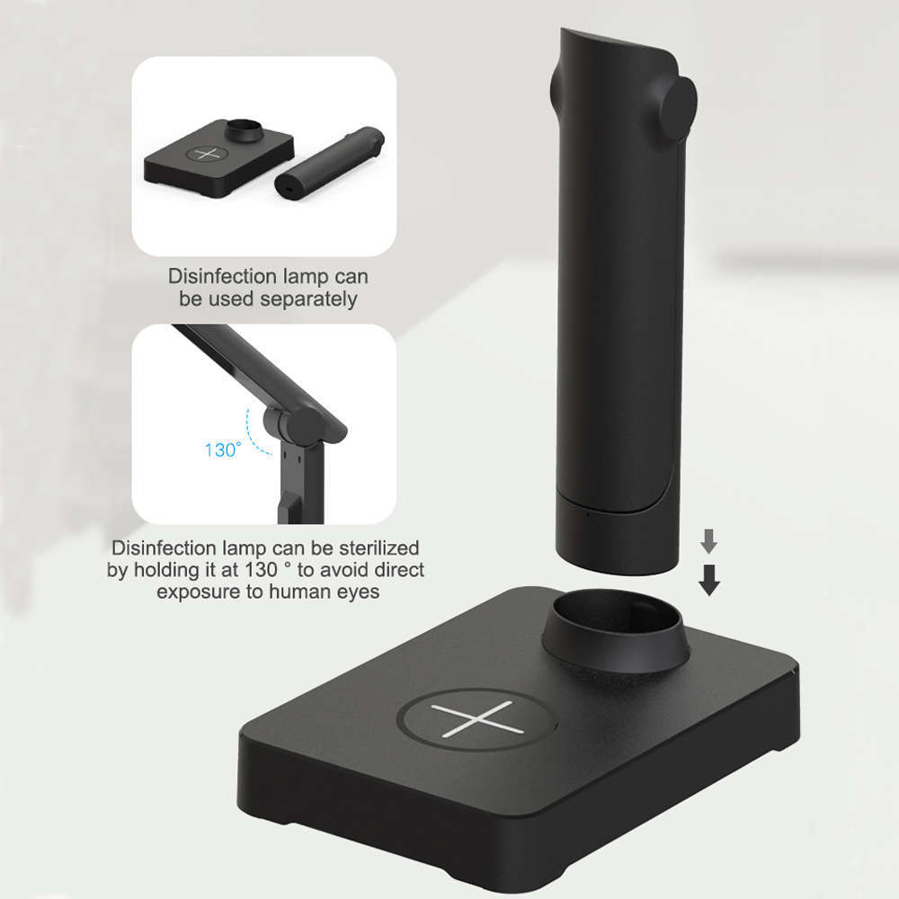 Portable UV Germicidal  Disinfection Lamp with Wireless Charging for Qi Smartphone