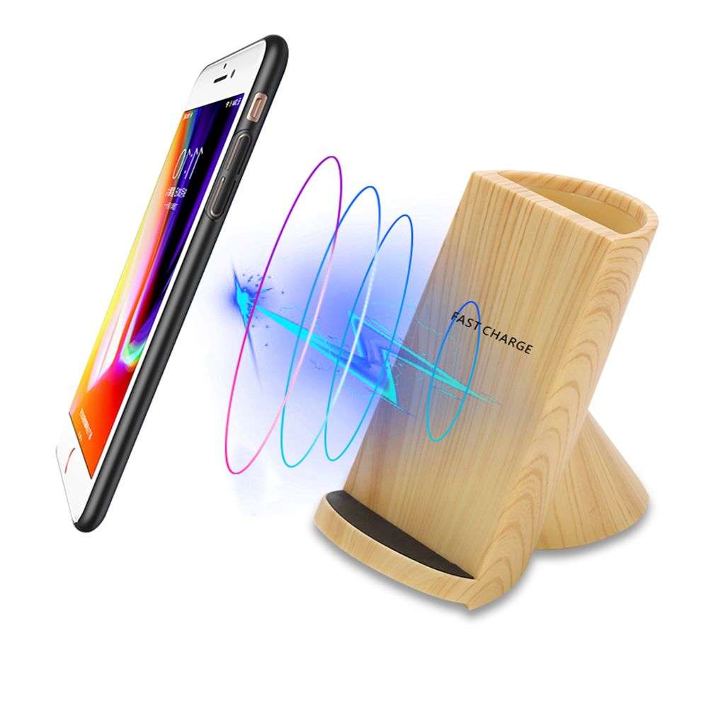 2 in 1 Wooden Wireless Charger Stand With Pen Container