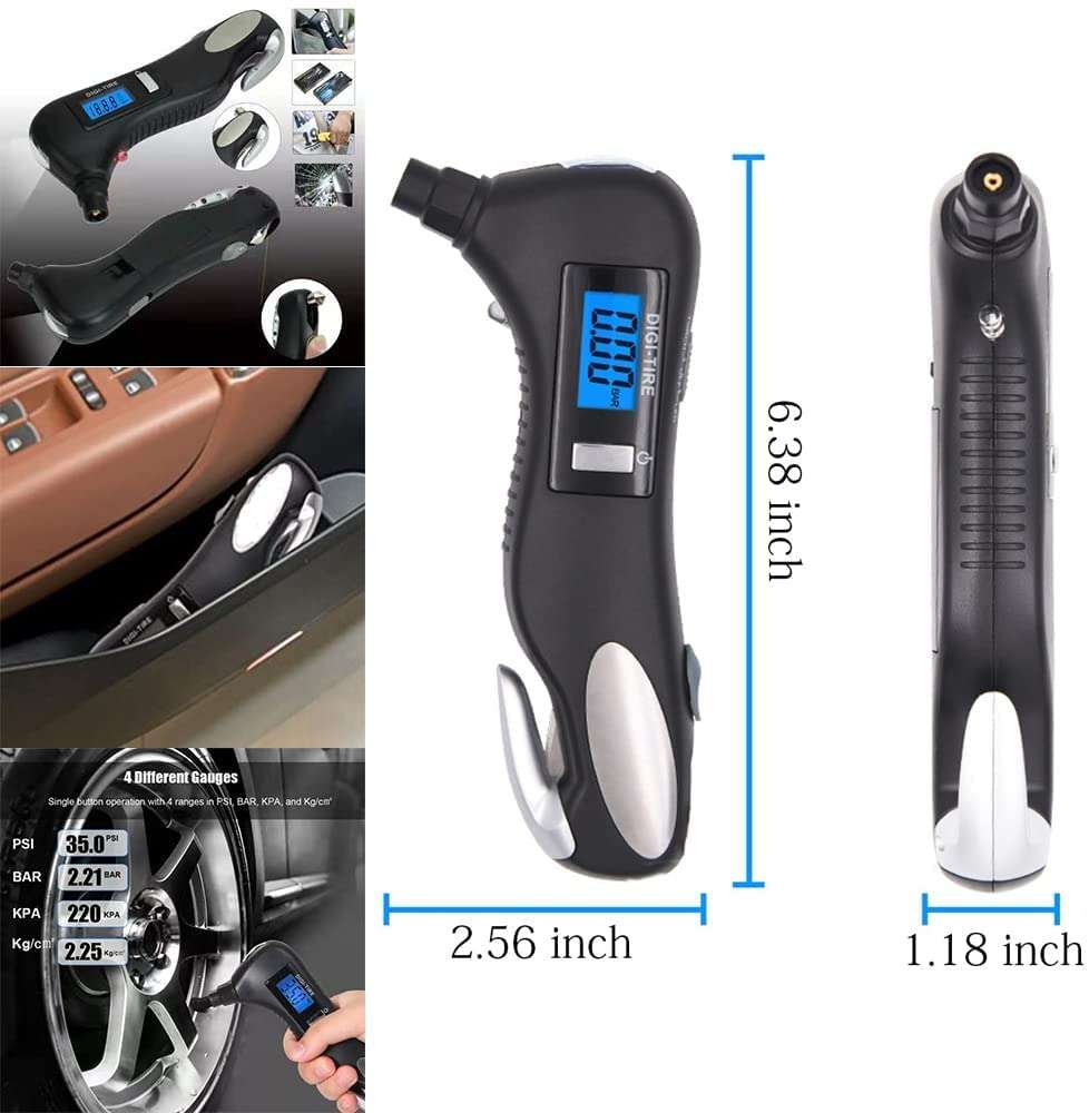 5 in 1 Digital Tire Pressure Gauge With Lots of Extras