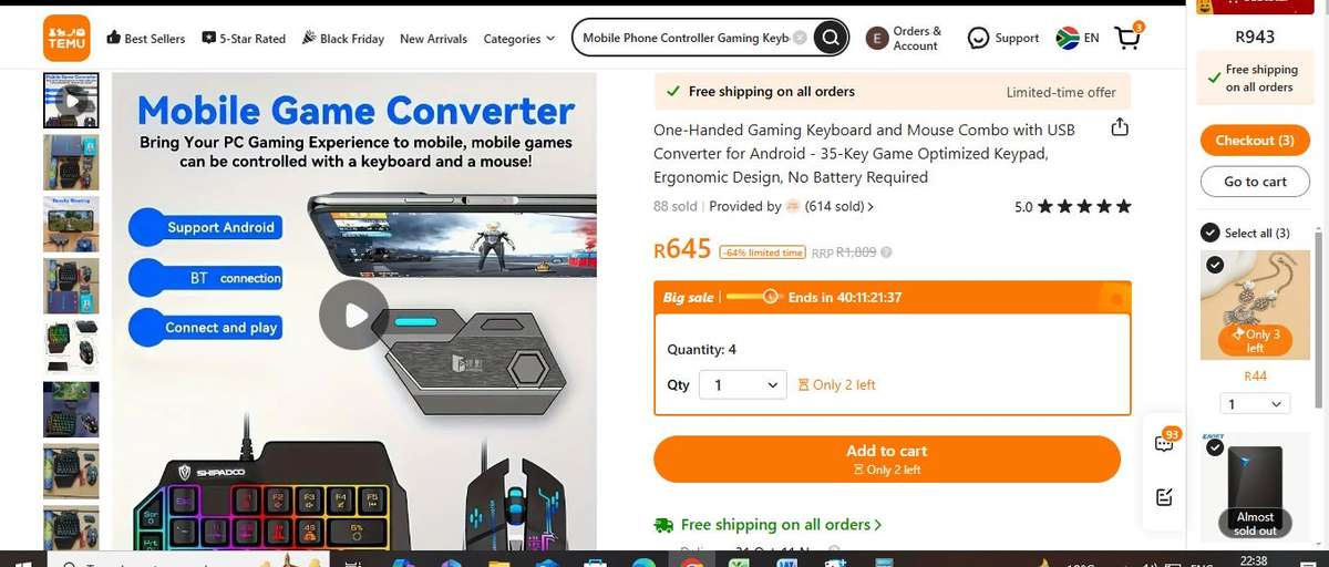 WORTH R890 * Gaming Keyboard & Mouse with Converter For Smart Phone