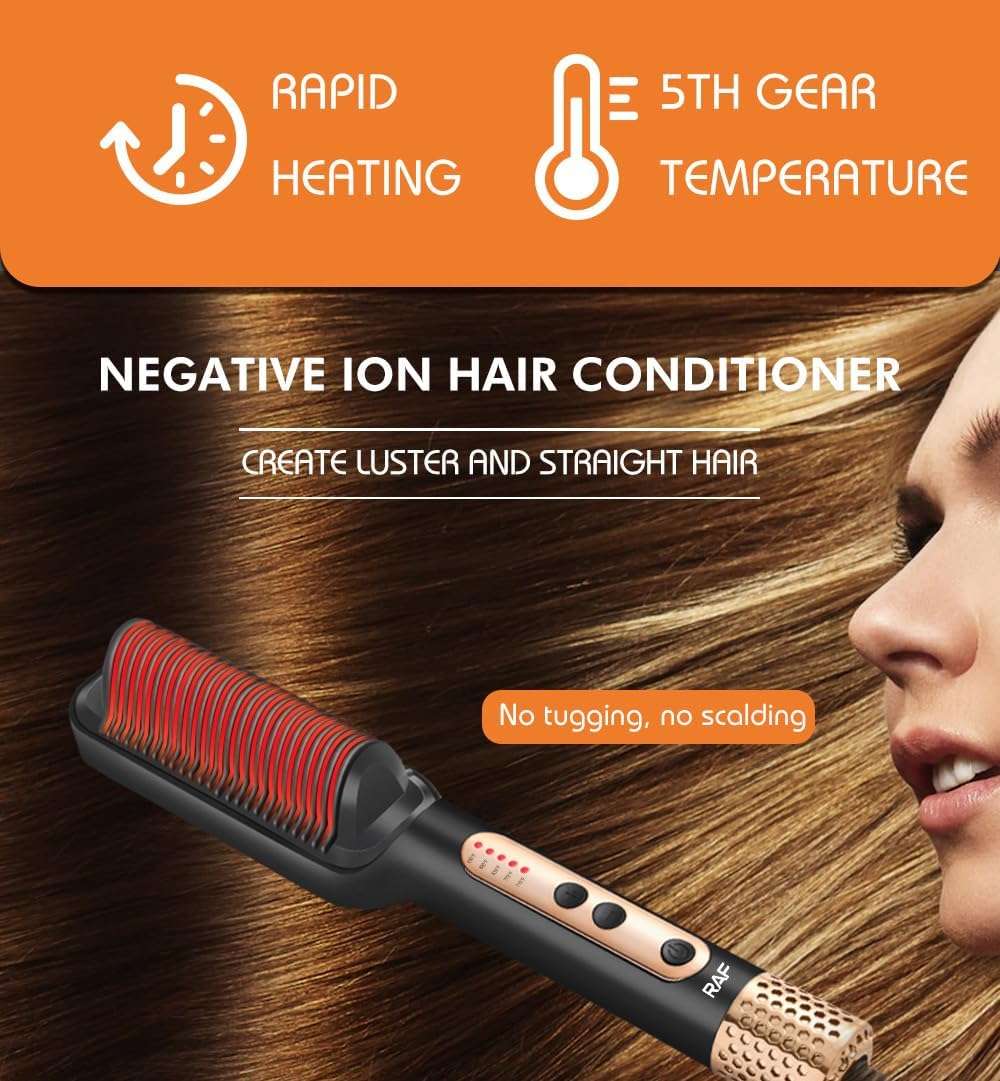 RAF Portable Electric Fast Wet Dry Hair Straightener Iron Comb Brush