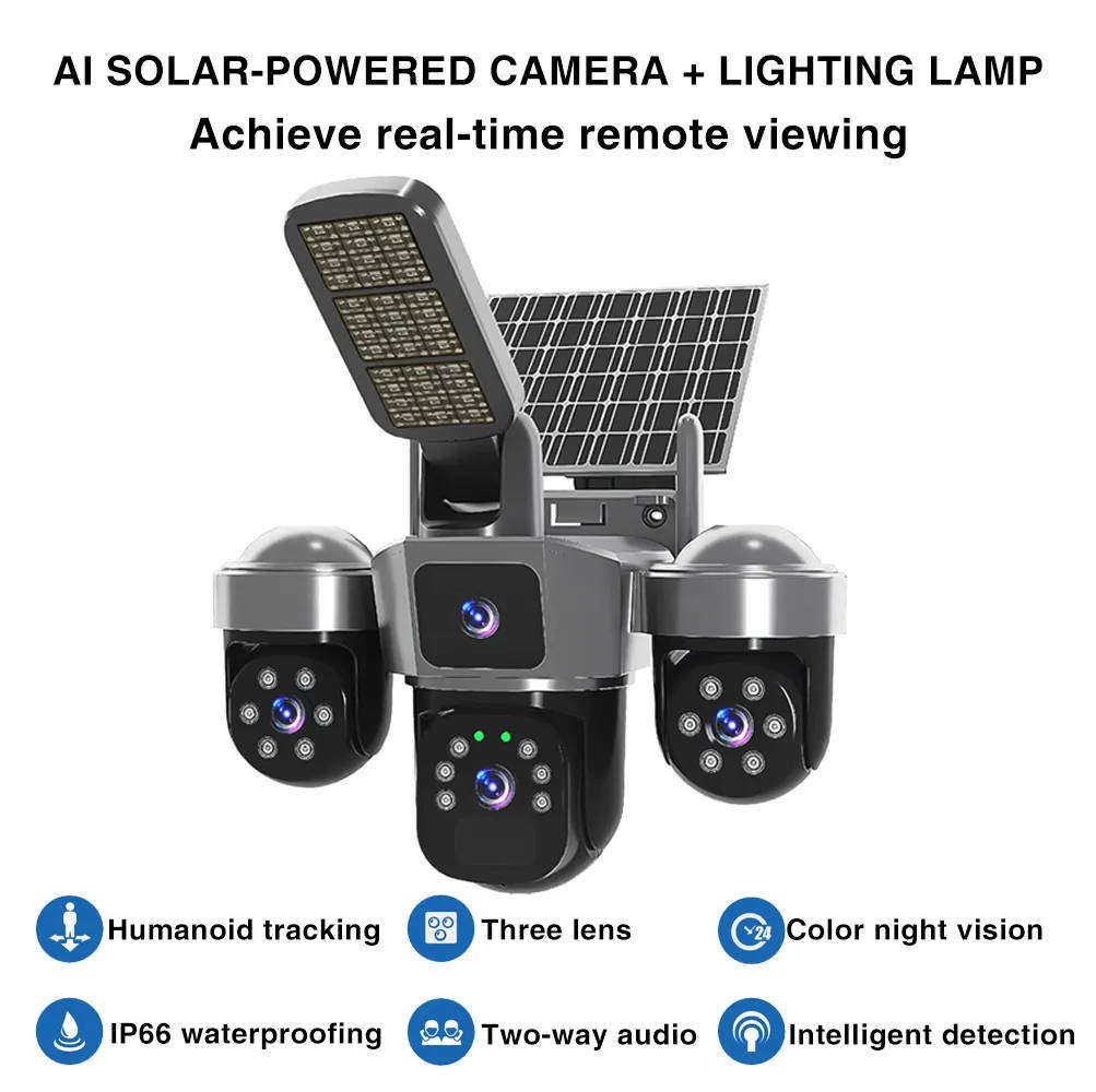 V380 PRO Smart Solar 3 Lens 4G Outdoor Street Light Camera
