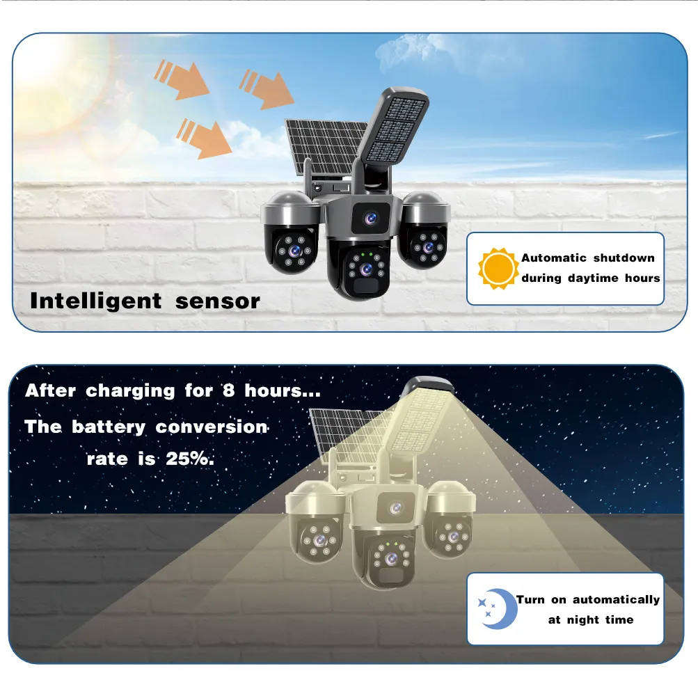 V380 PRO Smart Solar 3 Lens 4G Outdoor Street Light Camera