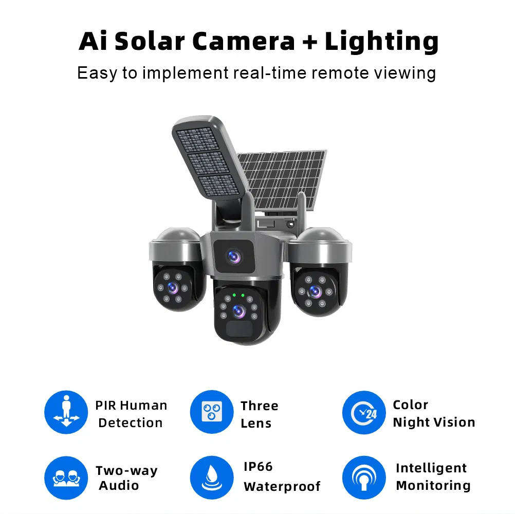 V380 PRO Smart Solar 3 Lens 4G Outdoor Street Light Camera