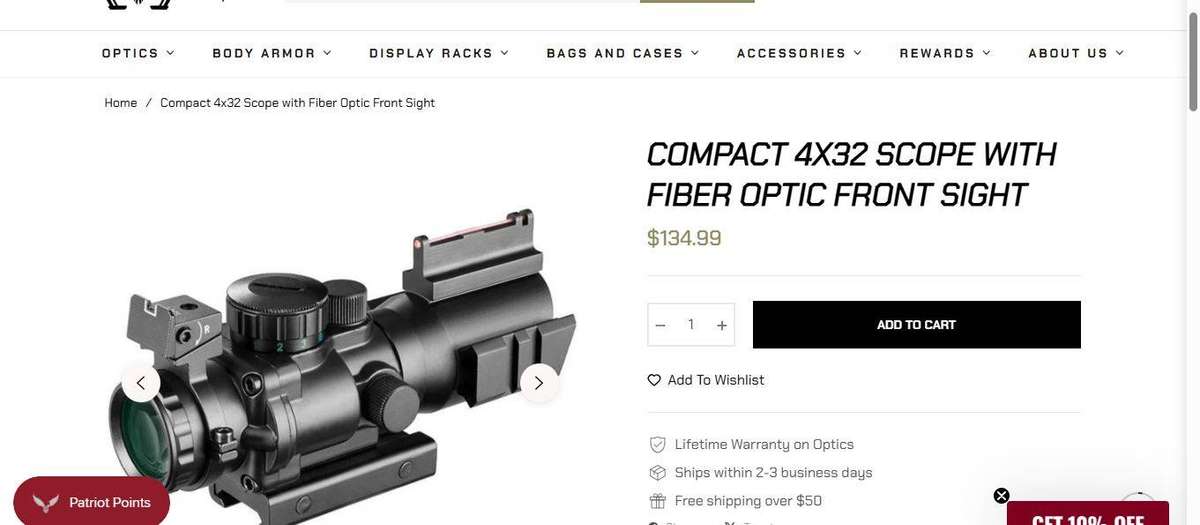4x32 Dual Tactical Compact Scope W/Fiber Optic Sight