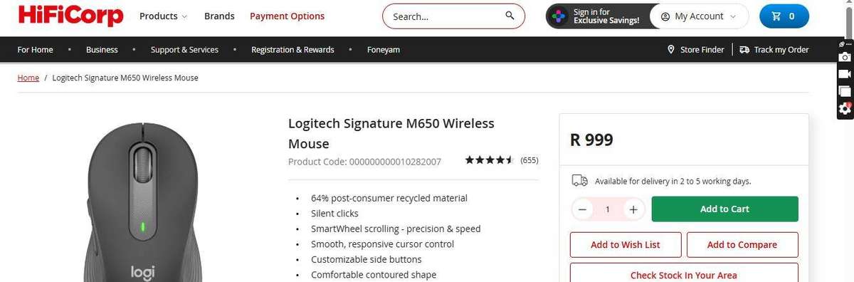 Logitech M650 Signature Wireless Mouse with Logi Bolt Receiver