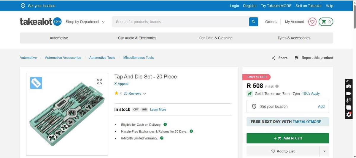 Tap And Die Set - 20 Piece