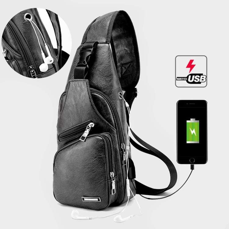 Leather Shoulder Bag for Men with USB Charging Port and Headphone Hole (Various Colors)