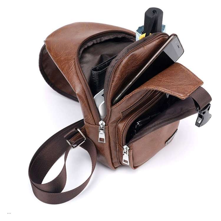 Leather Shoulder Bag for Men with USB Charging Port and Headphone Hole (Various Colors)