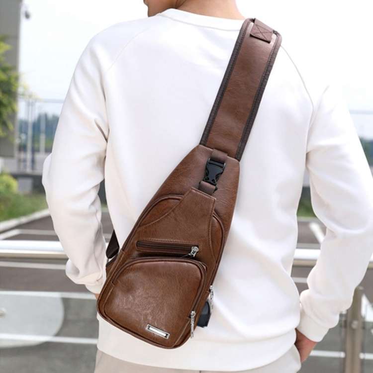 Leather Shoulder Bag for Men with USB Charging Port and Headphone Hole (Various Colors)
