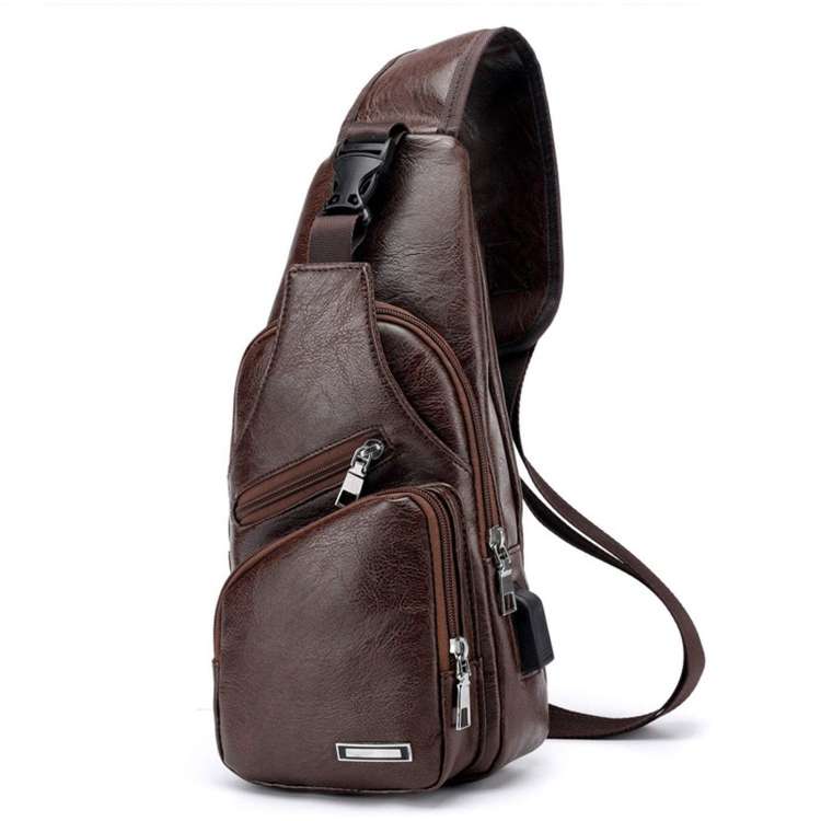 Leather Shoulder Bag for Men with USB Charging Port and Headphone Hole (Various Colors)