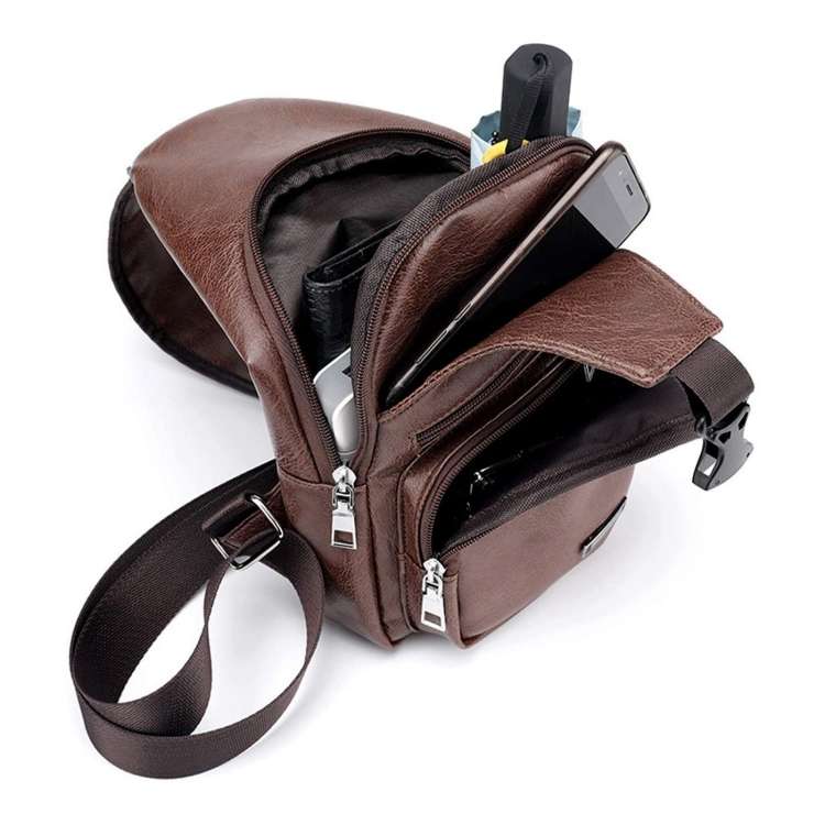 Leather Shoulder Bag for Men with USB Charging Port and Headphone Hole (Various Colors)