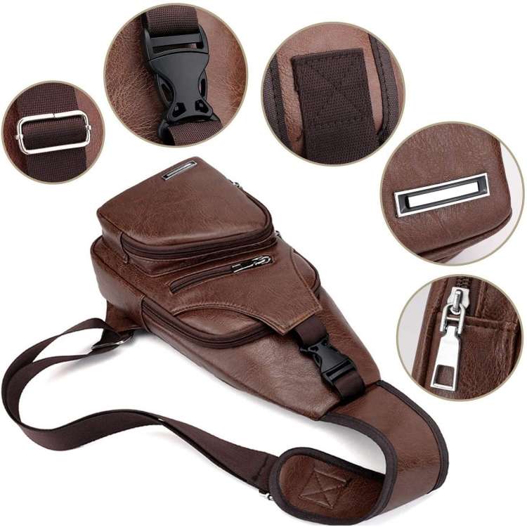 Leather Shoulder Bag for Men with USB Charging Port and Headphone Hole (Various Colors)