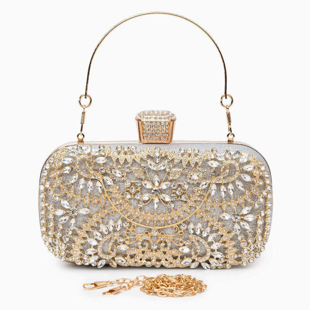 Elegant Ladies Crystal Evening Clutch Bag - Gold