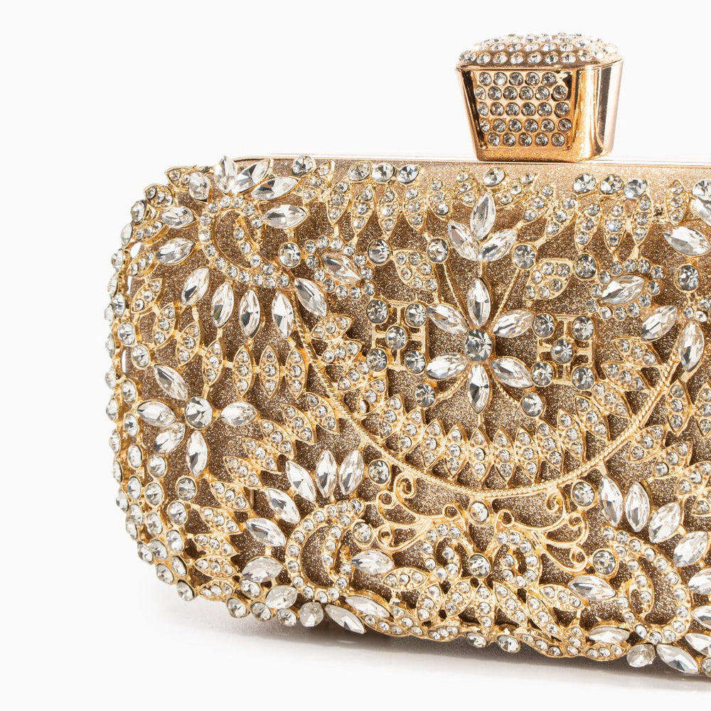 Elegant Ladies Crystal Evening Clutch Bag - Gold
