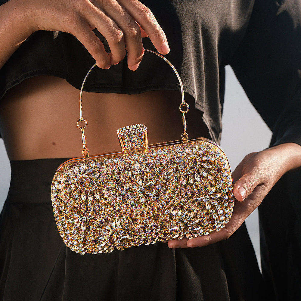 Elegant Ladies Crystal Evening Clutch Bag - Gold