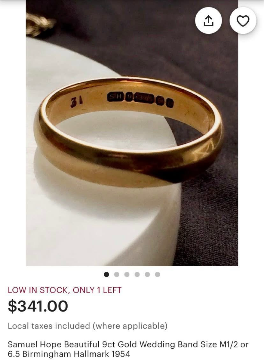 Vintage 1930s/40s mans wedding band in 9ct gold