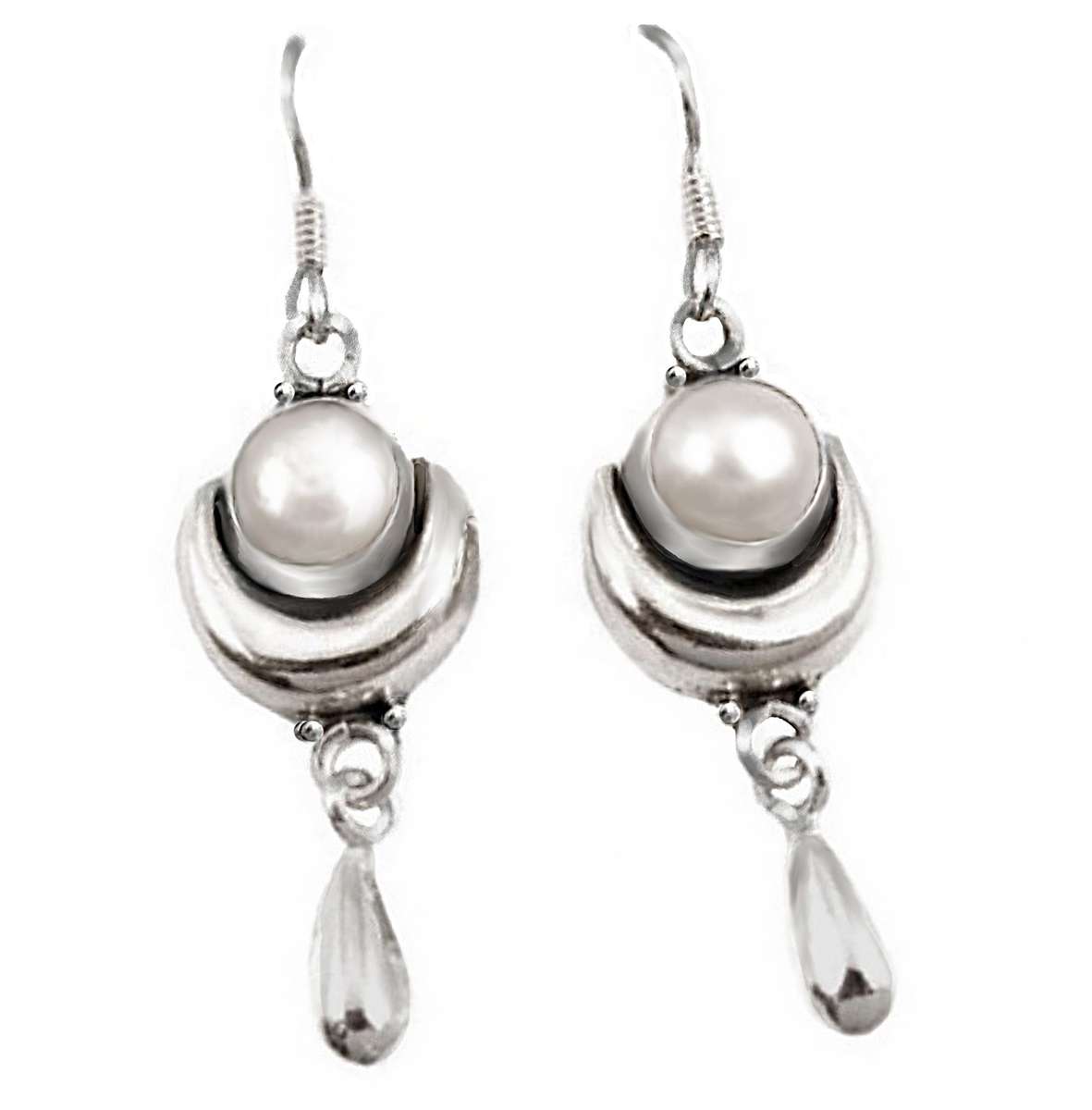 5.68 Cts Natural White Pearl set in Solid .925 Sterling Silver Earrings