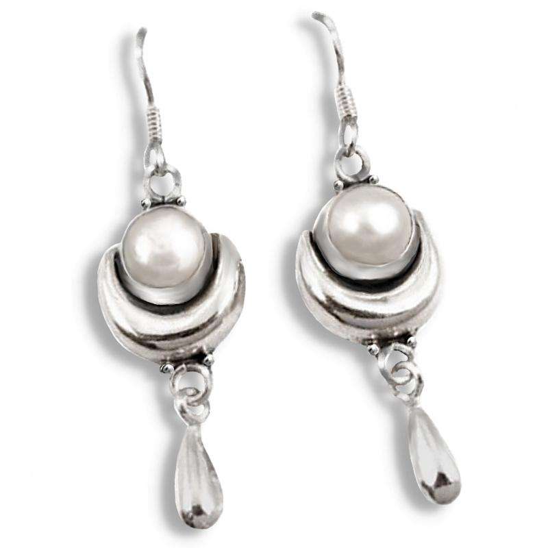 5.68 Cts Natural White Pearl set in Solid .925 Sterling Silver Earrings