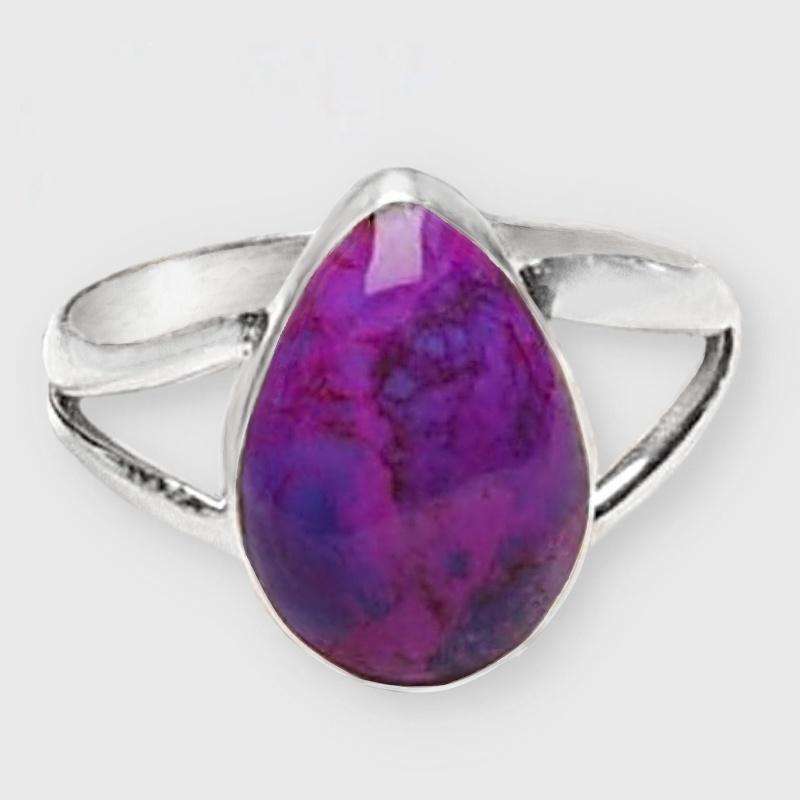 Natural Purple Copper Turquoise Pear Shape Gemstone set in Solid .925 Sterling Silver Ring Size 8/Q
