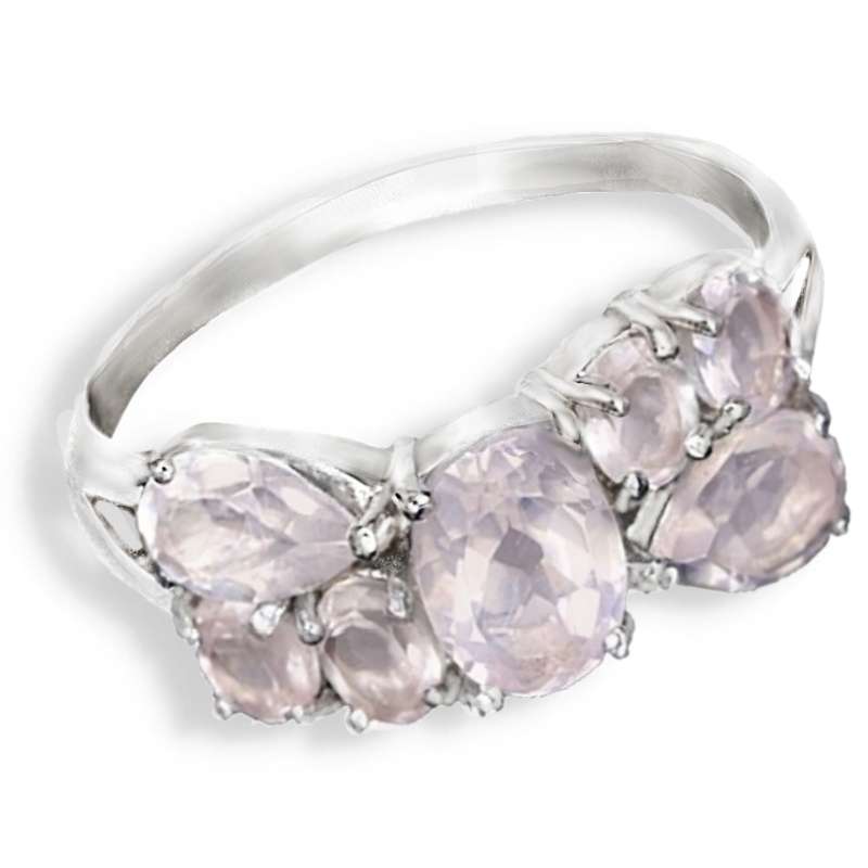 Natural Rose Quartz Mixed Shape Gemstones in Solid .925 Sterling 14K W/Gold Silver Ring Size 7.75