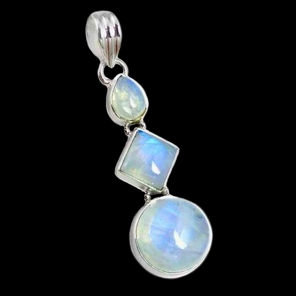 11.95 cts Natural Rainbow Moonstone Mixed Shapes set in Solid .925 Sterling Silver Pendant