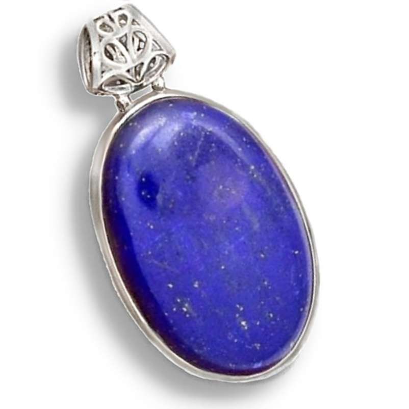 Natural Lapis Lazuli Oval Gemstone set in Solid .925  Sterling Silver Antique Style Pendant