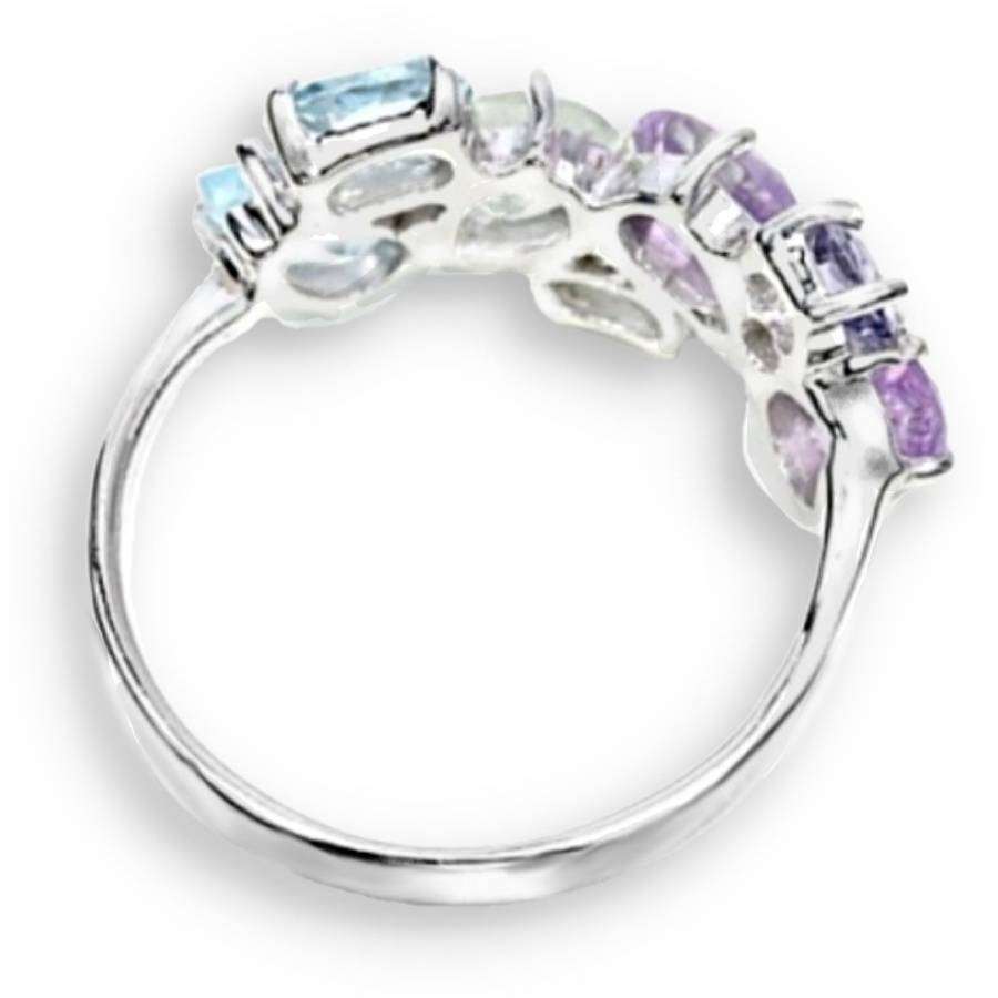 Natural Green/ Purple Amethyst Blue Topaz Gemstones Solid .925 Sterling Silver Ring Size 9 / R1/2